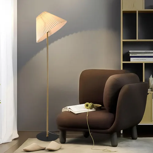 Miniatura 6 de KUNJOULAM Lámpara de pie plisada moderna, lámpara de pie de poste dorado, lámpara alta de diseño simple con pantalla beige ajustable, lámpara de pie