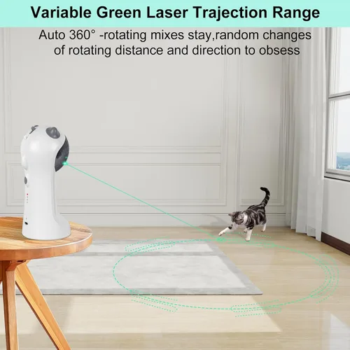 Miniatura 7 de TBTeek Juguete para gatos, luz verde, activado por movimiento automático, 5 patrones divertidos, 4 modos de velocidad, ángulos de luz ajustables