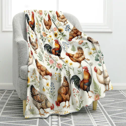 Jekeno Manta de gallina de gallina de acuarela, manta floral de gallina, decoración de granja, regalo para amantes del pollo, mujeres y hombres, 50