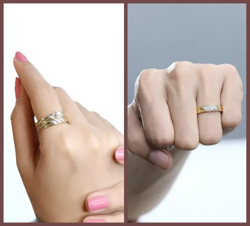 Miniatura 2 de Dazzlingrock Collection 0.10 ctw Round White Diamond Illusion Engagement Trio Ring Set for Him & Her in Yellow Plated Sterling Silver
