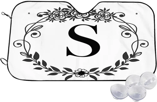 Miniatura 15 de Parasol para parabrisas de automóvil con inicial floral, letra Q, parasol plegable para automóvil, bloquea los rayos UV para automóvil, camión, SUV