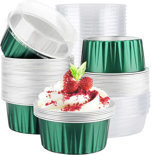 Miniatura 13 de EUSOAR Moldes de Papel de Aluminio para Hornear, 5oz 50 piezas Moldes Reutilizables para Cupcakes con Tapas, 3.34x2.59x2.35 pulgadas 125ml Moldes
