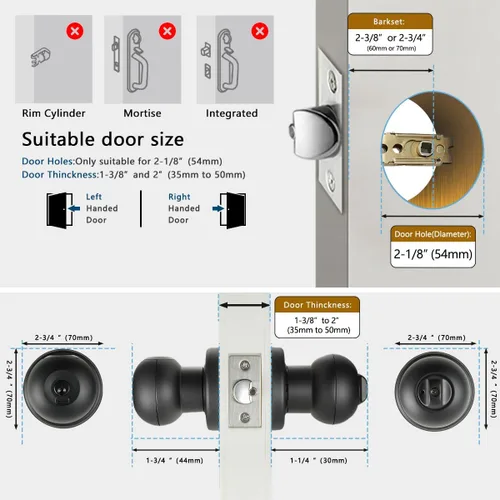 Miniatura 8 de Buoan - Cerradura de puerta de huellas dactilares, perilla inteligente de puerta con cerradura, cerradura de puerta biométrica negra, cerradura