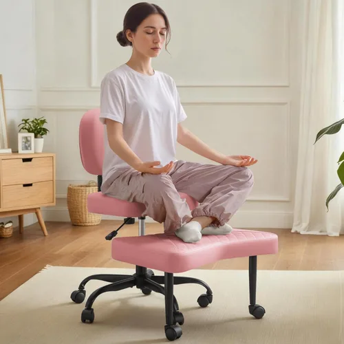 Miniatura 11 de Silla ergonómica de oficina con patas cruzadas con ruedas, sillas de meditación de altura ajustable para TDAH, yoga y trabajo de escritorio, asiento
