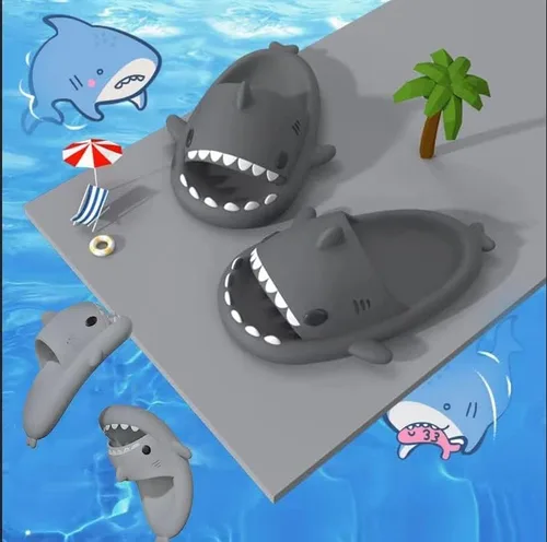 Miniatura 2 de Lindas pantuflas y sandalias con temática de tiburón, diseño unisex de tiburón nube de dibujos animados con suela antideslizante para niños, mujeres