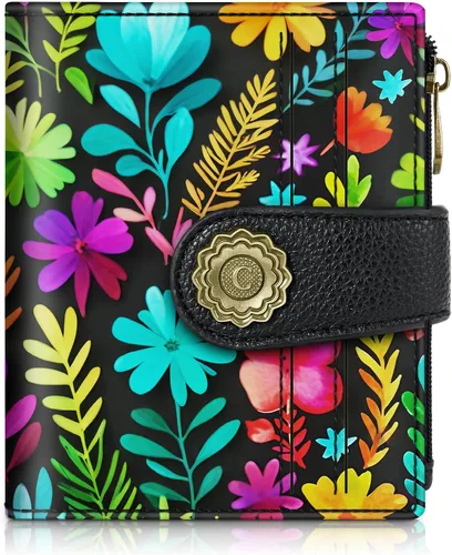 Chelmon Cartera pequeña gótica para mujer, con bloqueo RFID, de piel sintética, plegable, para tarjetas de crédito, con ventana de identificación,