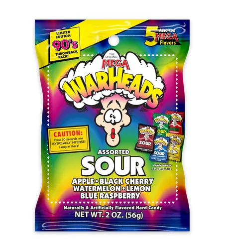 Miniatura 10 de WARHEADS - Extreme Sour Hard Candy - Sabores de manzana agria, cereza negra, frambuesa azul, limón y sandía - Bolsas de 1 onza - Paquete de 12