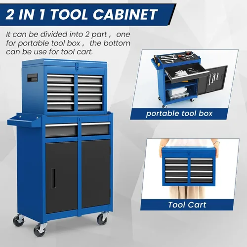 Miniatura 7 de ERGOMASTER Caja de herramientas con ruedas resistente con gabinete de 5 cajones para armario con cerradura y extraíble para garaje y taller - azul