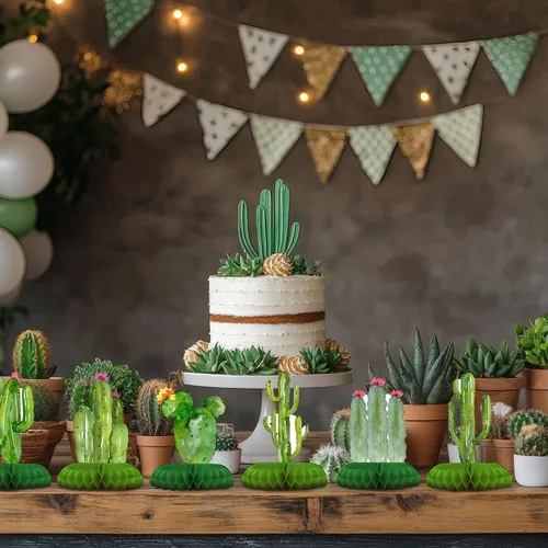 Miniatura 6 de Paquete de 12 decoraciones de mesa de cactus, decoraciones de fiesta de cactus para cumpleaños de niños y baby shower, adornos de mesa de cactus
