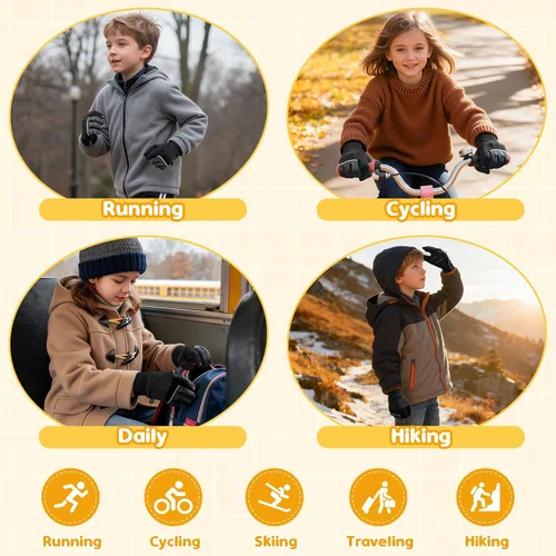 Miniatura 6 de Guantes cálidos de invierno para niños y niñas, para pantalla táctil, antideslizantes, para clima frío, guantes de ciclismo para deportes al aire