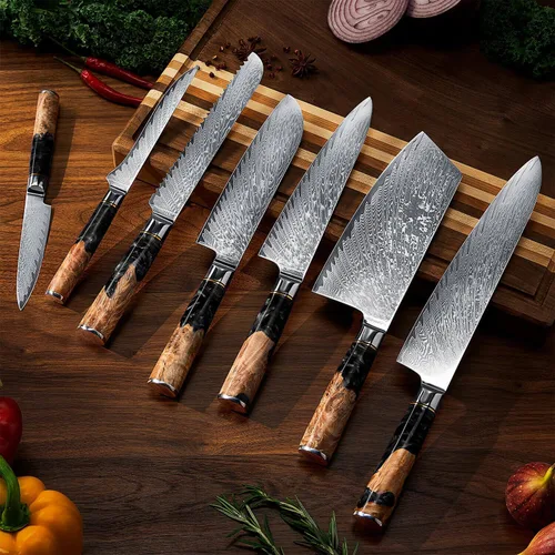 Miniatura 2 de SENKEN 15-Piece Damascus Knife Block Set - Black Tsunami Collection - Japanese Chef Knife Set with 67-Layer Japanese VG10 Steel Blades