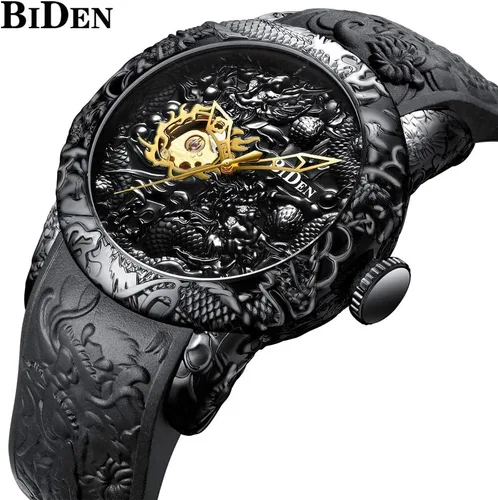 Miniatura 3 de Reloj automático para hombre, a la moda, grabado en 3D, impermeable, esfera grande, reloj deportivo, 50 mm