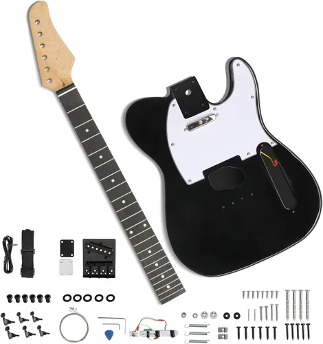Miniatura 9 de Ktaxon Kit de guitarra eléctrica DIY con cuerpo de caoba, kit de guitarra eléctrica de 6 cuerdas de tamaño completo con cuello de arce, correa