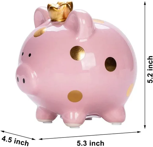 Miniatura 2 de Hucha de cerámica de dibujos animados, corona de cerdo, moneda, caja de dinero, caja de ahorro de monedas para adultos, niños y niñas (rosa)