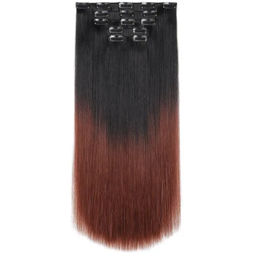 Miniatura 10 de Extensiones de cabello negro lacio, 2 juegos de extensiones de cabello con clip para mujeres, Halloween, 5 piezas de 22 pulgadas, piezas de cabello