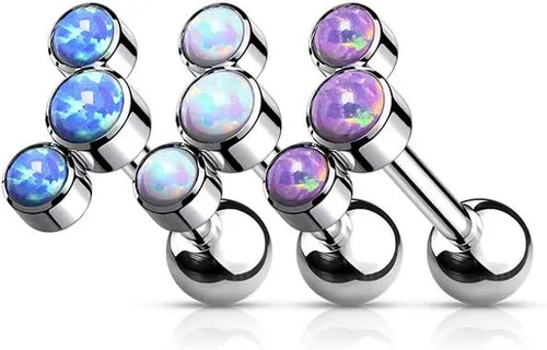Miniatura 3 de Pierced Owl - 16G G23 Implant Grade Titanium Triple Synthetic Opal Cartilage Helix Stud Earring