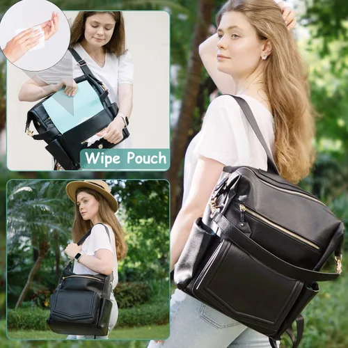 Miniatura 2 de MOMINSIDE Mochila para pañales, hobo convertible, bolsa de bebé grande con 14 bolsillos, 6 bolsas para botellas, bolsa para toallitas, bolsillos