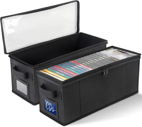 CCidea Caja de almacenamiento de CD con ventana transparente, paquete de 2 organizadores multimedia, diseño plegable innovador para discos de CD,
