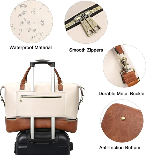 Miniatura 6 de CLUCI Bolsa de fin de semana para mujer, de cuero, grande, con compartimento para zapatos, Beige con marrón.