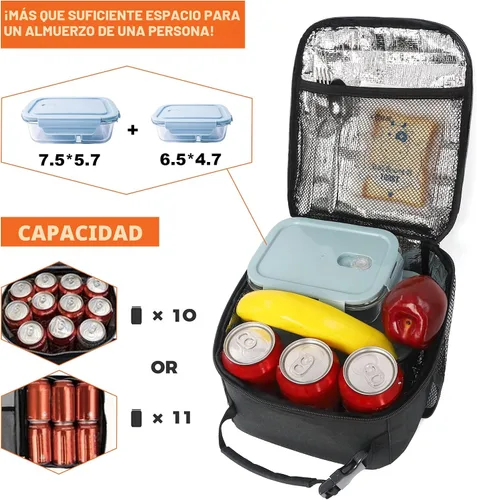 Miniatura 3 de Femuar Bolsa de almuerzo para hombres, mujeres y adultos, pequeña para oficina, trabajo, picnic, bolsa de almuerzo portátil reutilizable, color negro