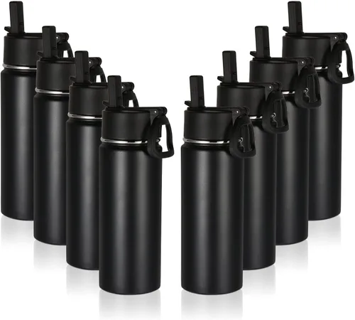 Miniatura 46 de Volhoply Paquete a Granel de 8 Botellas de Agua Aisladas de 18 Onzas, Botellas de Agua de Acero Inoxidable para Niños con Tapa con Pajita, Botella
