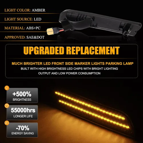 Miniatura 2 de Gempro Luces de Marcador Lateral LED para Ford Transit Connect 2010-2013 Ámbar Refledores de Parachoques Delantero Lámparas Lente Ahumada, 2 Piezas