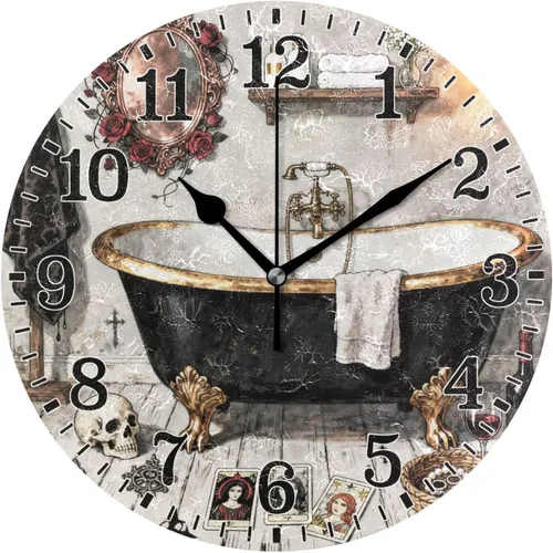 Miniatura 69 de JUNZAN Reloj de bañera con vino romántico espumoso y velas, reloj de pared silencioso de 10 pulgadas, pequeño reloj redondo, decoración de cocina