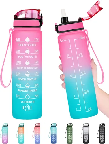 Miniatura 35 de Enerbone Botella de Agua, A Prueba de Fugas Sin BPA y Tóxicos, Botella de Agua Motivacional con Horarios para Beber y Pajita, Botella de Agua