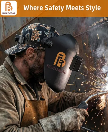 Miniatura 2 de BOCOMAL Gorro de Soldadura Resistente al Fuego CAT2 de Peso Medio con Estampado, Gorras de Soldador de 6 Paneles - Juego de 2