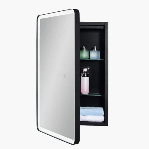 Miniatura 7 de IDYLLOR Botiquín iluminado para baño con puerta de espejo con marco de esquina redonda de 15 x 25 pulgadas, apertura a la derecha, empotrado