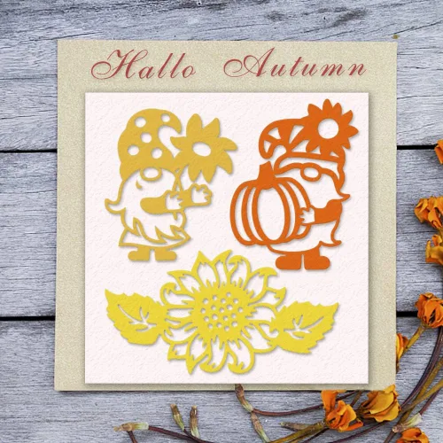 Miniatura 4 de Troquel de corte de metal de calabaza de otoño de Acción de Gracias para hacer tarjetas, juegos de troqueles enanos de otoño, flores de gnomo