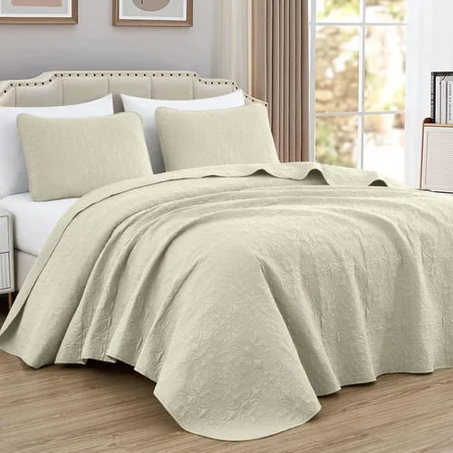 Miniatura 10 de Chezmoi Collection Luca - Juego de colcha de gran tamaño de 3 piezas, tamaño Queen, color beige, colcha de microfibra ligera de 100 x 106 pulgadas