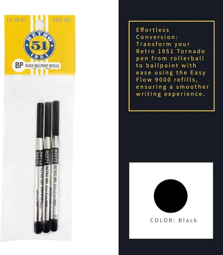 Miniatura 4 de Retro 51 Easy Flow 9000 - Recambios de bolígrafo, tinta negra, paquete de 3 – Diseñado en Alemania para una escritura suave, compatible