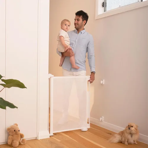 Miniatura 18 de Puerta retráctil para bebé Perma Child Safety 33 pulgadas de alto x 55 pulgadas de ancho, malla, para escaleras, puertas, perros, mascotas