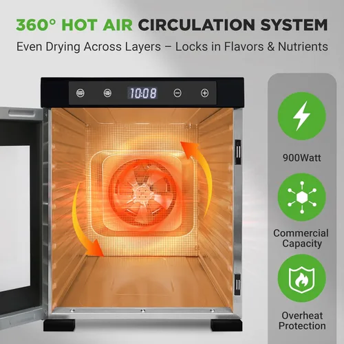 Miniatura 3 de NutriChef Deshidratador eléctrico de alimentos para encimera, 900 W, máquina de carne de res de varios niveles, secadora de frutas y verduras