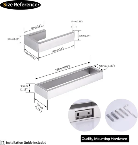 Miniatura 6 de GERZWY Juego de accesorios de baño de 2 piezas de acero inoxidable contemporáneo montado en la pared - Soporte para papel higiénico con anillos