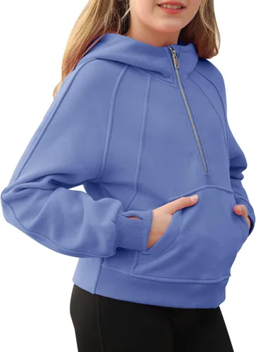 Miniatura 3 de Sudaderas con capucha recortadas con cuello de media cremallera para niñas