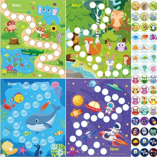 100 piezas de tablas adhesivas para incentivos de niños, tabla de recompensas para el comportamiento de niños en 4 diseños con 2160 mini calcomanías
