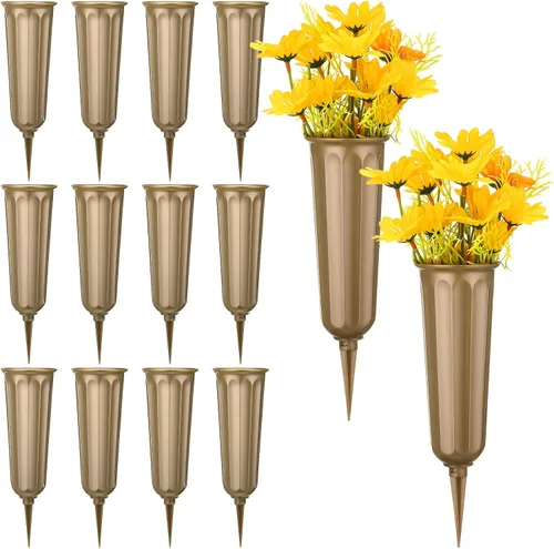 12 jarrones de cementerio con picos de plástico conmemorativo floral para tumba, jarrones con estacas para césped, lápidas, decoración junto a la