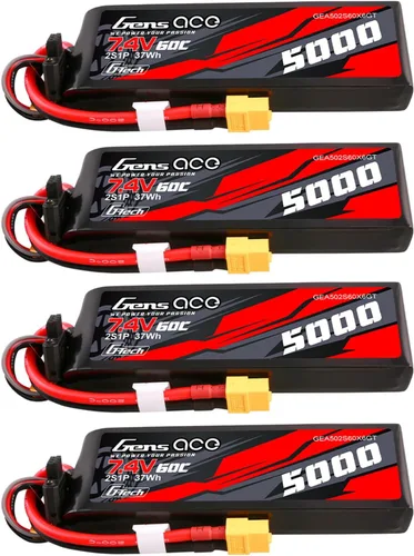 Miniatura 6 de Gens ace Paquete de baterías G-Tech Lipo de tamaño corto 5000mAh 2S1P 7.4V 60C con enchufe XT60 (2 piezas)