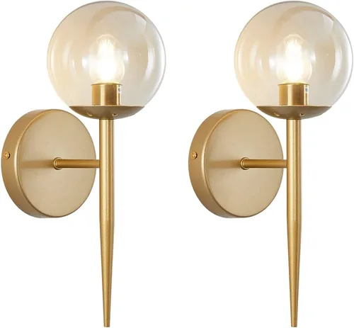 Miniatura 10 de BOKT Juego de 2 apliques de pared dorados cepillados, con cable enchufable, moderno de mediados de siglo, apliques de pared con forma de globo