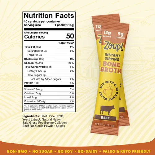 Miniatura 2 de Zoup! Mezcla de caldo de hueso para beber instantáneamente, apto para paleo y cetogénico, con 0.44 onzas de proteína, sin OMG, paquete de proteína