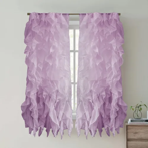 Miniatura 29 de Sweet Home Collection Paquete de 2 Paneles de Ventana Cortinas de Gasa Transparente con Volantes Verticales en Cascada Gris