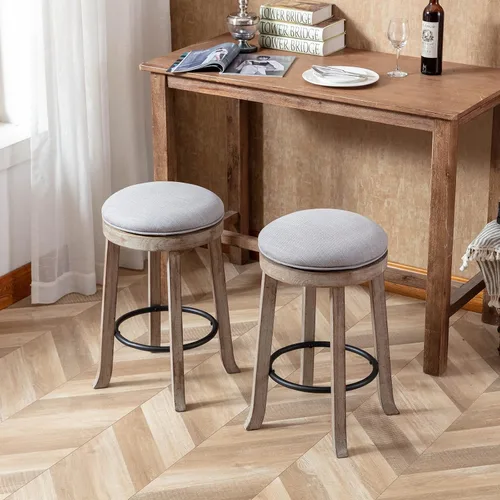 Miniatura 7 de DUOMAY Taburetes de bar giratorios modernos con respaldo, taburetes de altura de mostrador de 28 pulgadas, taburete de bar tapizado de lino