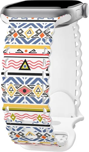 Miniatura 33 de Compatible con Apple Watch de 41mm 40mm 38mm 49mm 45mm 44mm 42mm para mujeres, correas deportivas de encaje huecas de silicona suave con estampado