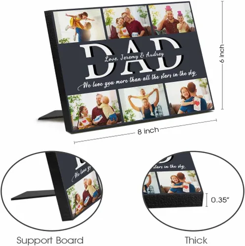 Miniatura 5 de InterestPrint Panel de fotos personalizado para papá y nombre para exhibición de mesa, Papá te amamos más que todas las estrellas en el cielo, marco