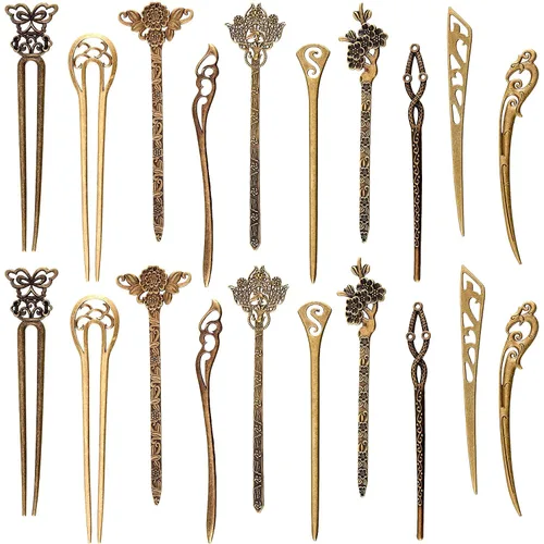 Geyoga 20 Piezas Palillos para el Cabello Vintage de Bronce Palillos Chinos Horquillas Antiguas Decorativas para Mujeres Accesorio, 10 Estilos