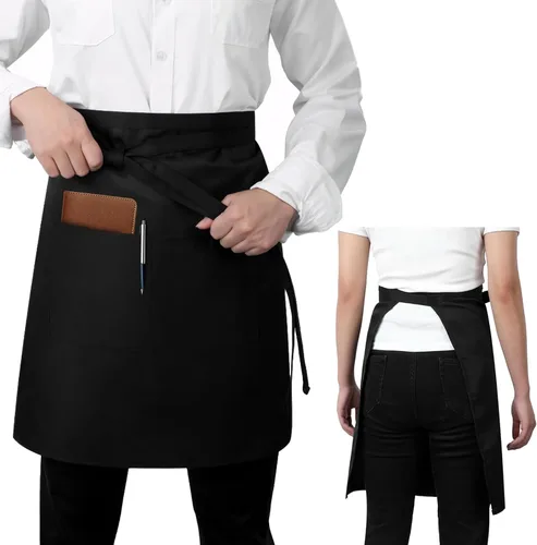 Delantal Largo de Servidor con 2 Bolsillos, Atadura Extra Larga, Delantales Medios Ligeros para Hombres Mujeres Camarero Camarera Chef