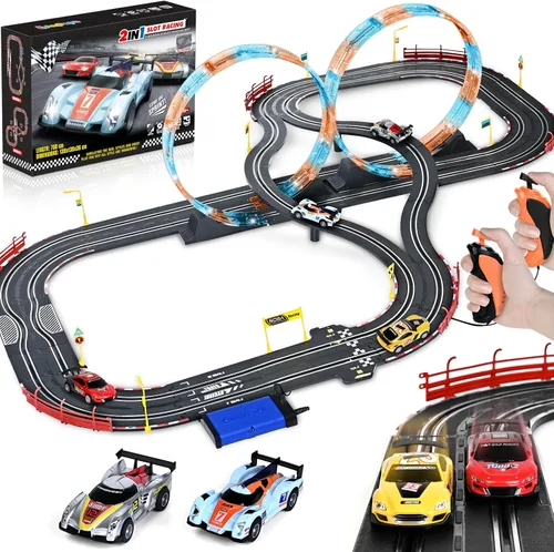 Miniatura 8 de Juguetes para niños de 6, 7, 8-12 años, juegos de pista de carreras de ranuras con 4 autos de ranura, pista de batería o eléctrica para niños, juego