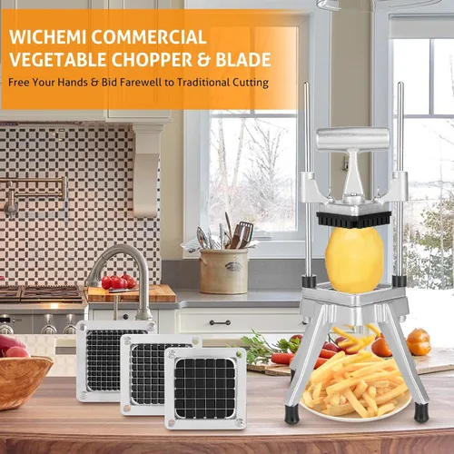 Miniatura 8 de Cortador comercial de verduras WICHEMI, cortador de frutas y verduras con 3 cuchillas, picador de cebolla comercial, picador de alimentos
